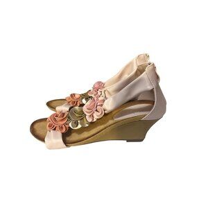 Patrizia By Spring Step Womens Floral Wedge Sandals‎ Size 9 Tan & Pink
